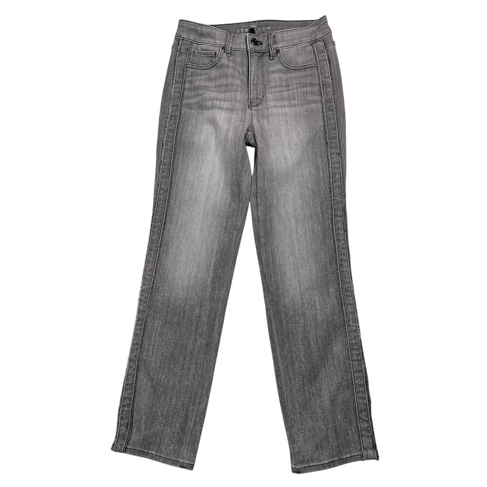 White House Black Market Jeans 4 The Straight Gray Rhinestone 10" High Rise